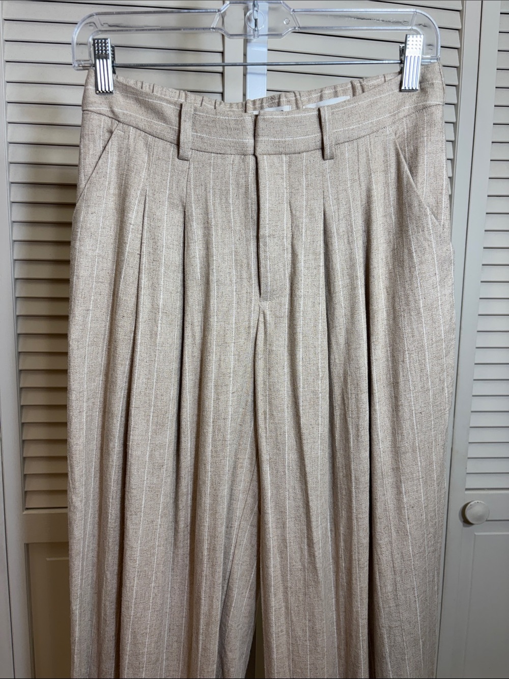 Maeve Avery Linen Blend Stripe Twill Wide Leg Pleated Pants Size XS Petite - Picture 7 of 16